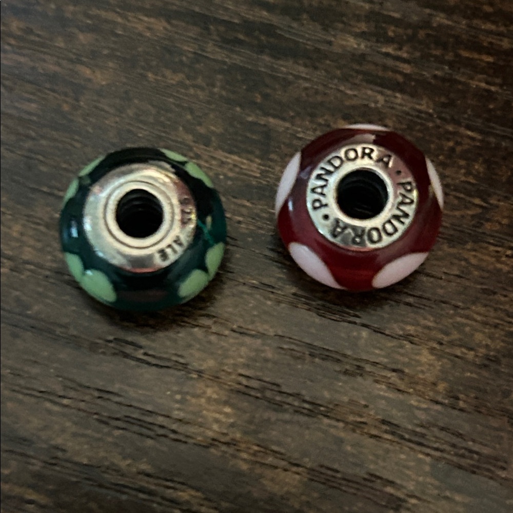 Pandora Red and Dark Green Charm Set